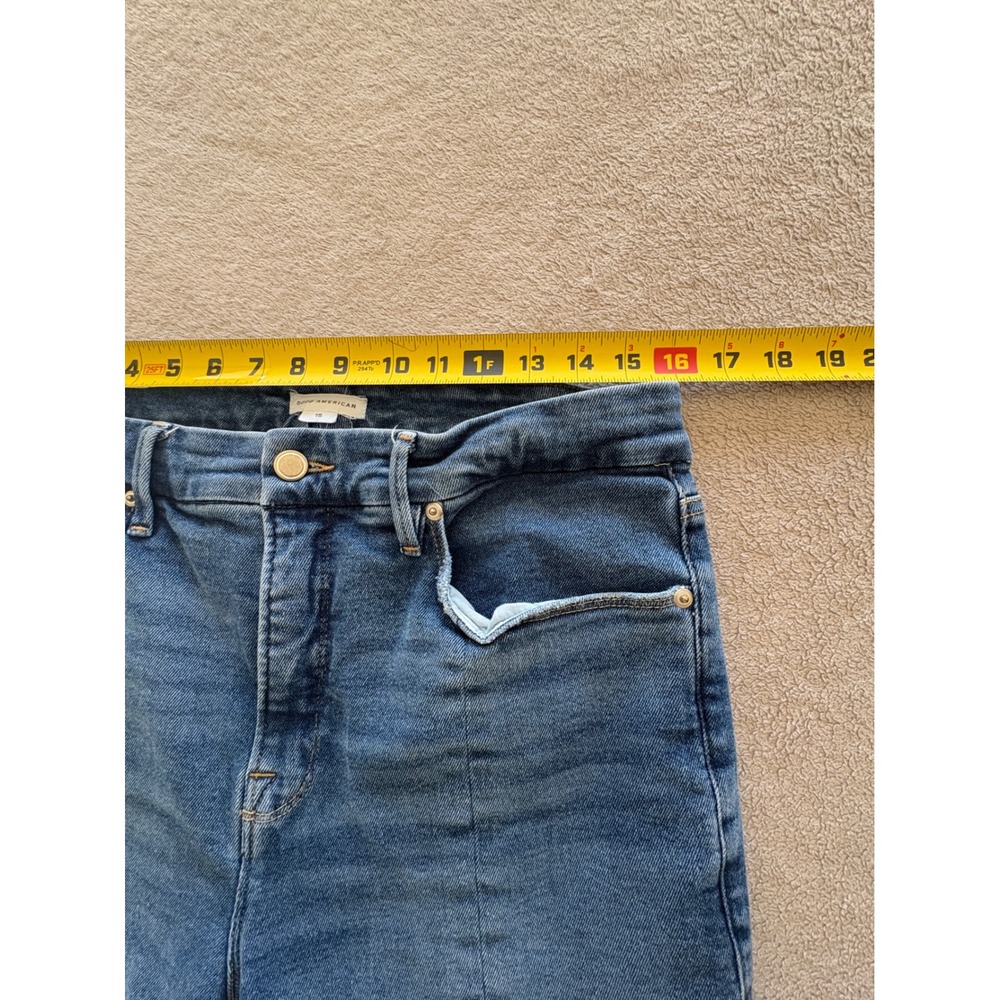 Good American Distressed Flare Jeans Indigo Blue Cropped Raw Hem Women's 15 (33) - Picture 2 of 9